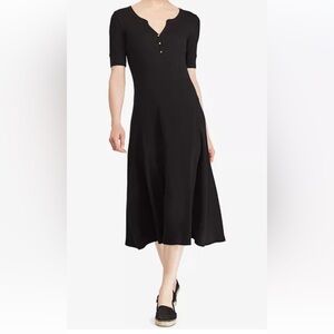 New Ralph Lauren Henley Black Petite Fit and Flare Dress Size XS Gold Button RL